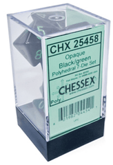 Chessex Dice: 7 Set Polyhedral Opaque Black Green CHX25458